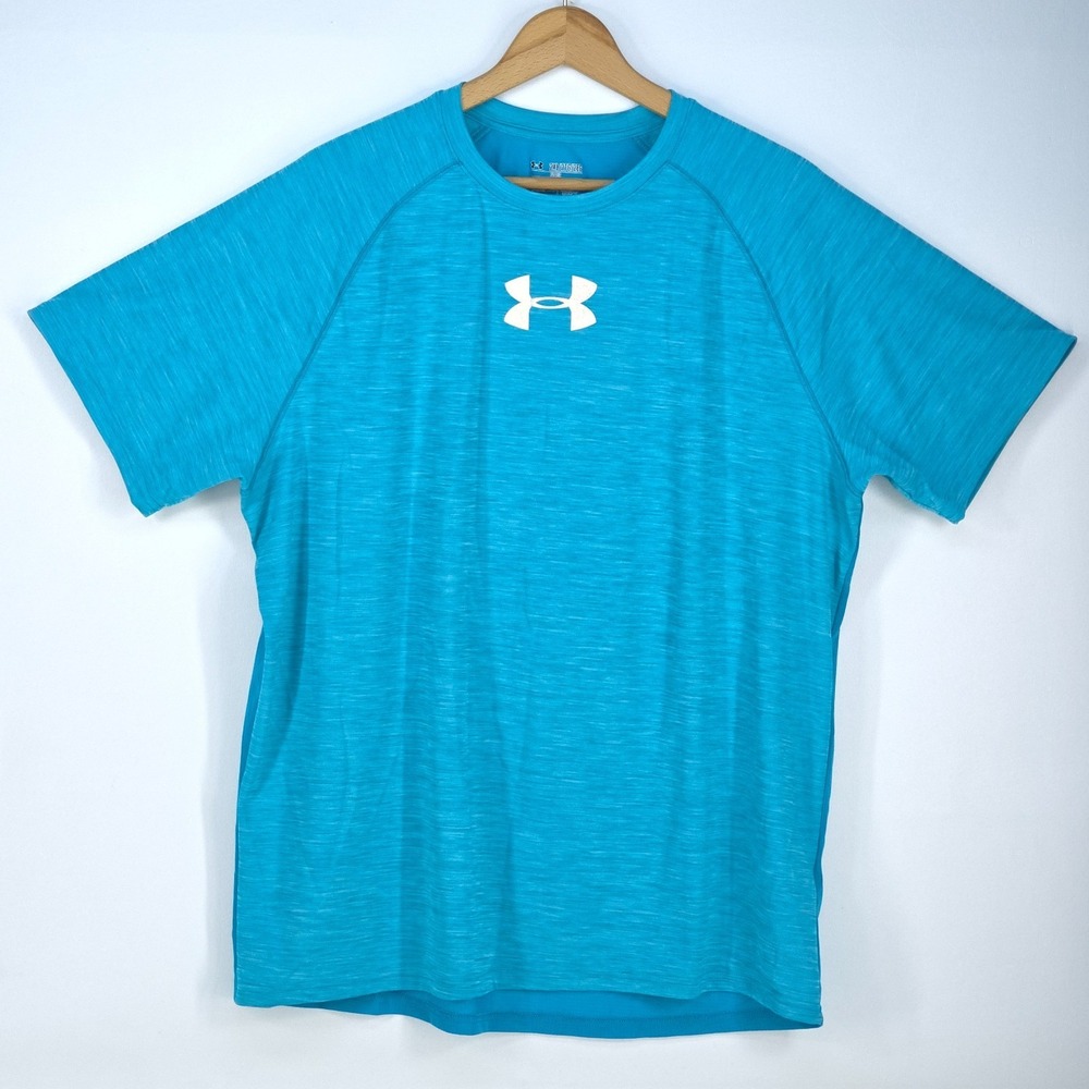 Under Armour HeatGear Seamless Tee Men 2XL Blue Fitted Training Shirt Activewear